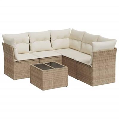 6-delige Loungeset met kussens poly rattan beige - thumbnail