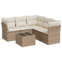 6-delige Loungeset met kussens poly rattan beige - thumbnail