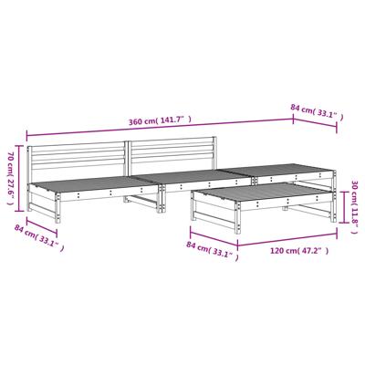 4-delige Loungeset massief grenenhout wit