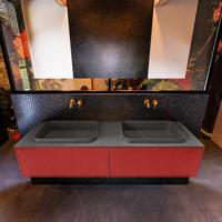 Badkamermeubelset Mondiaz Erin 150 cm met 2 Lades met RIDGE Wastafel Dubbel Dark grey Zonder Kraangaten Greeploos Mat Fire - thumbnail