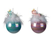 Kerstbal glas eenhoorn d8 cm assorti kerstbal hangdeco kerst Decoris - Decoris - thumbnail