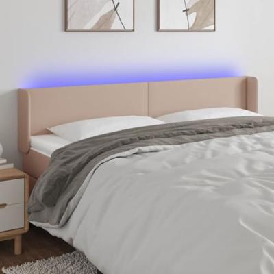Hoofdbord LED 183x16x78/88 cm kunstleer cappuccinokleurig