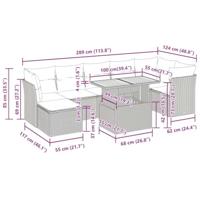 8-delige Loungeset met kussens poly rattan grijs - thumbnail