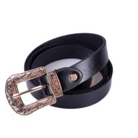 Vrouwen zwart leder westerse cowgirl taille metalen gesp tailleband nieuwe Hot Gold enkele knop zwarte bodem - thumbnail