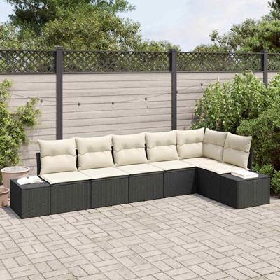 Tuinbankenset met opslag 6 pcs Zwart en Crème poly rattan