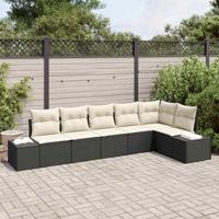 Tuinbankenset met opslag 6 pcs Zwart en Crème poly rattan - thumbnail