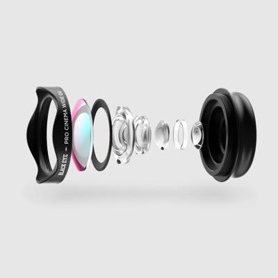 Black Eye Pro Cinema Wide G4 120° groothoeklens, geoptimaliseerd voor nieuwere smartphones (universele clipbevestiging, dubbelzijdige antireflecterende coating, werkt ook met DualCams) - G4CW001