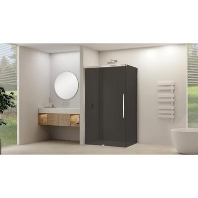 Van Rijn Products ST09 Schuifdeur tbv hoekcabine - 140x200cm - grijs rookglas - soft-close - RVS Geborsteld ST09350140GRBN