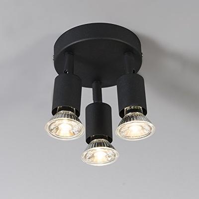 QAZQA Industriële spot zwart kantelbaar rond 3-lichts - Jeany