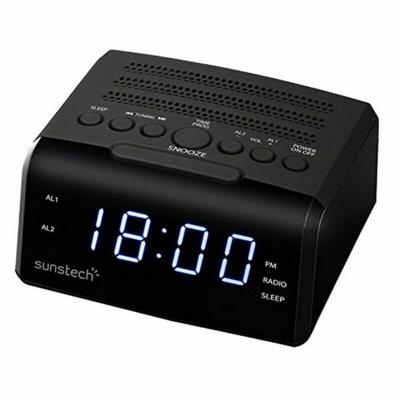Sunstech FRD35U wekkerradio met dubbel alarm, LED-display, FM, USB, hoofdtelefoonaansluiting, zwart