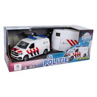 Kids Globe Traffic pull back Volkswagen Transporter politie met paardentrailer - thumbnail