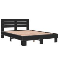 Bedframe bewerkt hout metaal zwart 120x200 cm - thumbnail
