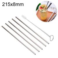 5 stuks herbruikbare RVS recht drinken stro + Cleaner borstel set Kit 215 * 8mm (zilver) - thumbnail