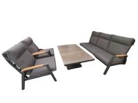 Carouge loungeset 4 delig teak antraciet hoge tafel Afmetingen: Loungebank L190 x B85 x H95, Fauteuil L71 x B85 x H95, Tafel L140 x B85 x H77 Driesprong Collection. - Driesprong collection - thumbnail