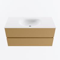 MONDIAZ VICA 100cm badmeubel onderkast Oro 2 lades. Wastafel MOON midden zonder kraangat, kleur Talc. - thumbnail