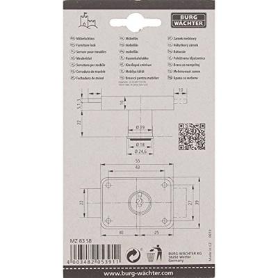 Burg Wächter MZ 83.SB Meubelslot 172 mm Verschillend sluitend Messing (gepolijst) Sleutelslot