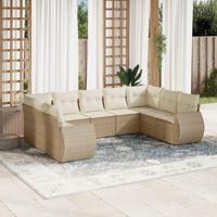 9-delige Loungeset met kussens poly rattan beige - thumbnail