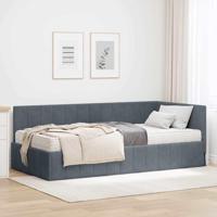 Hoekbedframe met matras Donkergrijs 90 x 190 cm Fluweel - thumbnail