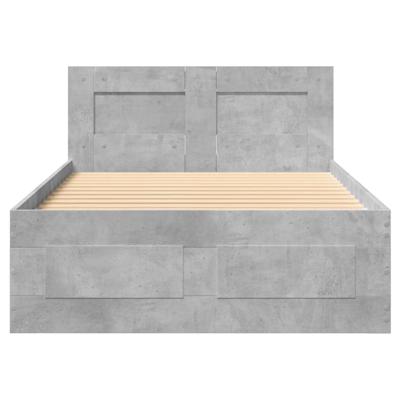 Bedframe met hoofdbord bewerkt hout betongrijs 75x190 cm