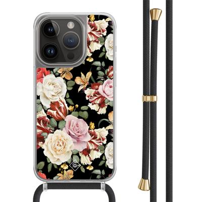 iPhone 13 Pro hoesje met zwart koord - Flowerpower iPhone 13 Pro hoesje met zwart koord - Flowerpower