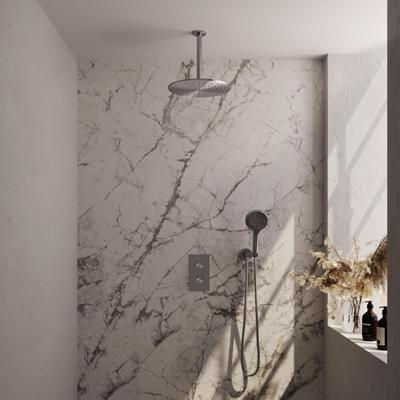 Brushed Edition thermostatische inbouw regendouche 3-weg omstelling SET met 30 cm douchekop en plafondarm