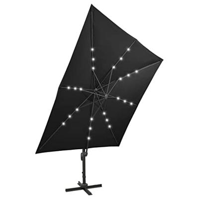 VidaXL Zweefparasol met paal en led-verlichting 300 cm zwart