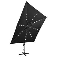 VidaXL Zweefparasol met paal en led-verlichting 300 cm zwart - thumbnail