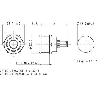 Bulgin MPI002/28/RD MPI002/28/RD Vandalismebestendige druktoets 24 V/DC 0.05 A 1x uit/(aan) Moment Rood (Ø x l) 22 mm x 32.7 mm IP66 1 stuk(s)