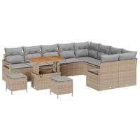 Tuinbankenset met kussen 12 pcs Beige poly rattan - thumbnail