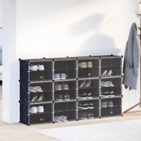 VidaXL Opbergmeubel met 12 vakken en deuren polypropeen zwart - thumbnail