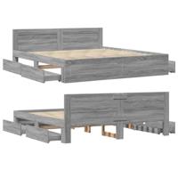 Bedframe met hoofdeinde bewerkt hout grijs sonoma 200x200 cm - thumbnail