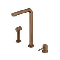 Hotbath Fellow keukenmengkraan driegats met draaibare uitloop en uitneembare handdouche verouderd messing FKM19AB - thumbnail