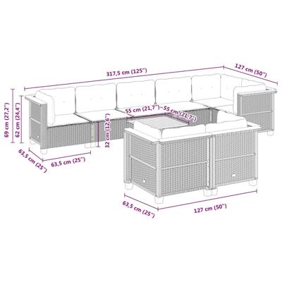 8-delige Loungeset met kussens poly rattan beige - thumbnail