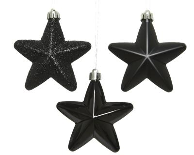 Ster plc l2b7.5h7.5 cm zwart 6st kerstboomversiering kerst Decoris - Decoris