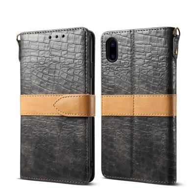 Splicing kleur krokodil textuur PU horizontale Flip lederen case voor iPhone X/XS met portemonnee & houder & kaartsleuven & Lanyard (grijs)