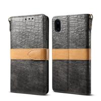 Splicing kleur krokodil textuur PU horizontale Flip lederen case voor iPhone X/XS met portemonnee & houder & kaartsleuven & Lanyard (grijs) - thumbnail