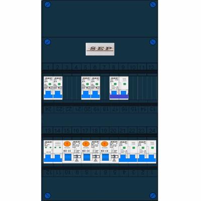 SEP groepenkast 3F 4 lichtgroepen kookgroep 3 aardlekschakelaars 4 polig 30mA 2 krachtgroepen 400V SEP groepenkast 3F 4 lichtgroepen kookgroep 3 aardlekschakelaars 4 polig 30mA 2 krachtgroepen 400V