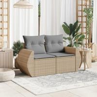 Tuinbank 2-zits met kussens poly rattan beige - thumbnail