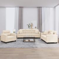 3-delige Loungeset met kussens microvezelstof beige - thumbnail