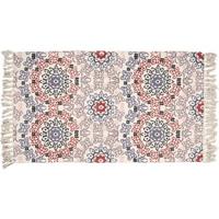 Clayre & Eef Vloerkleed 140x200 cm Blauw Rood Katoen Rechthoek Tapijt - thumbnail