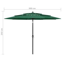 Parasol 3-laags met aluminium paal 3 m groen - thumbnail