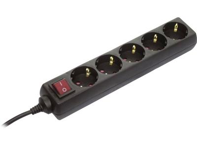 Schwabe Stekkerdoos zwart 5 x randaarde met schakelaar 1,4m kabel