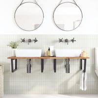 Badkamer wandschap staal en massief acaciahout - thumbnail