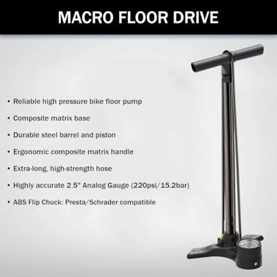 Lezyne Macro Floor Drive ABS1 220psi Vloerpomp - Zwart Lezyne Macro Floor Drive ABS1 220psi Vloerpomp - Zwart