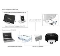 StarTech.com 3-poorts USB 3.0 hub voor laptops en Windows-gebaseerde tablets met snellaadpoort en apparaatstandaard, wit - thumbnail