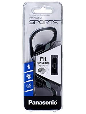 Panasonic RP-HS35ME-K Sport Koptelefoon - Headset voor Mobiele Telefoon, verwisselbare Paspoorten (S/M/L), IPX2 Bescherming, Clip, Zwart