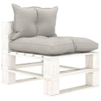 Tuinmiddenbank met taupe kussens pallet hout - thumbnail