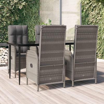 5-delige Tuinset met kussens poly rattan zwart en grijs