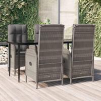5-delige Tuinset met kussens poly rattan zwart en grijs - thumbnail