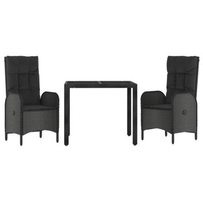 3-delige Tuinset met kussens poly rattan zwart